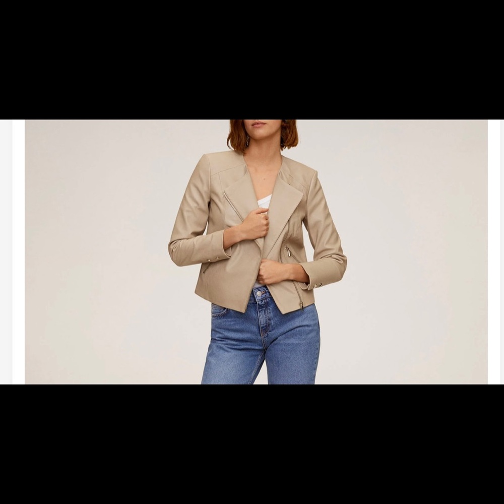 MNG by Mango Medium Genuine Leather Biker Jacket Moto Bomber NEW